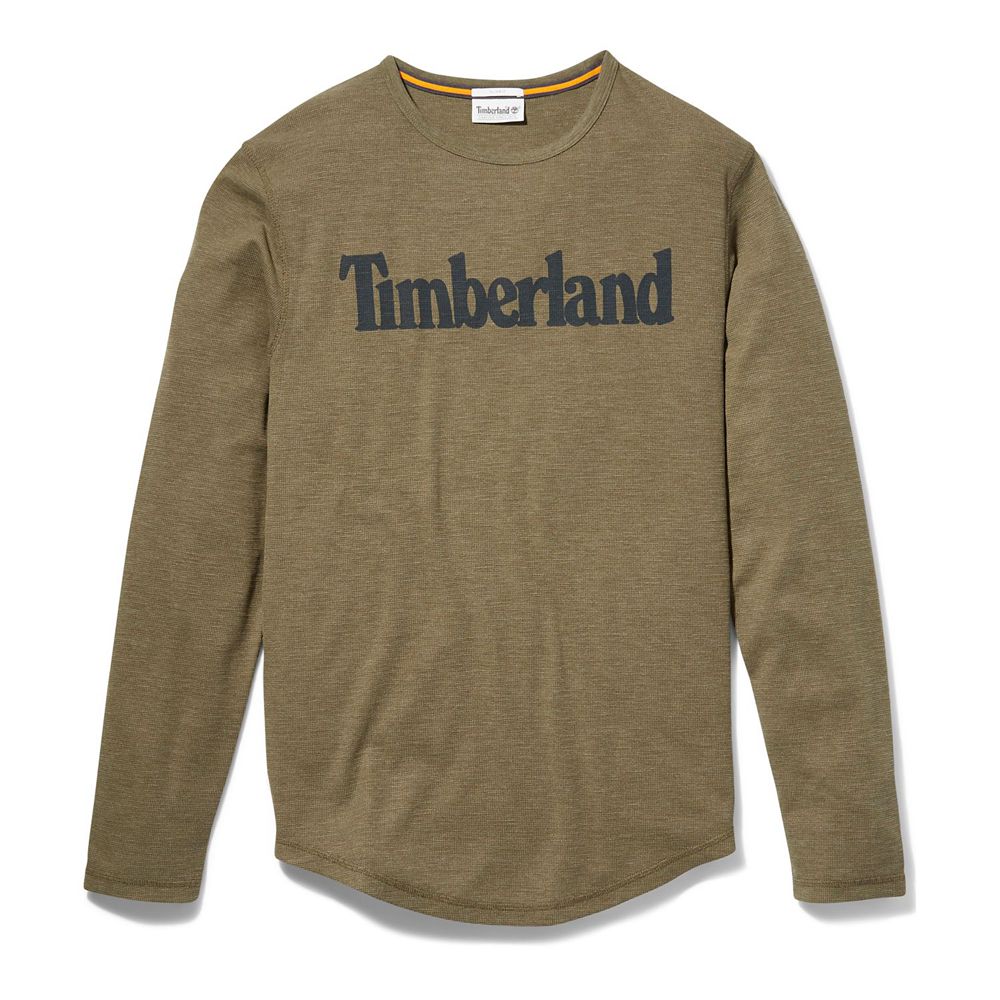 Timberland Mens Shirts Dyer River Slim-Fit Long-Sleeve Waffle-Knit - Olive - India VP6274308